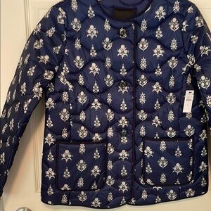 Whimsical Blue and White Puffer Jacket for all seasons NWT Talbots